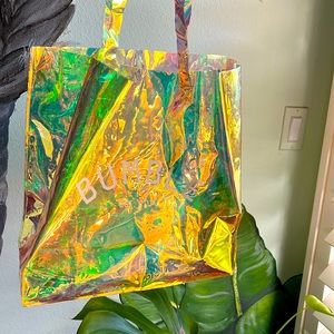 Bumble branded chrome beach bag tote